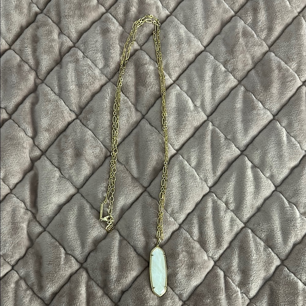 Kendra Scott Long Gold Necklace with White Pendant